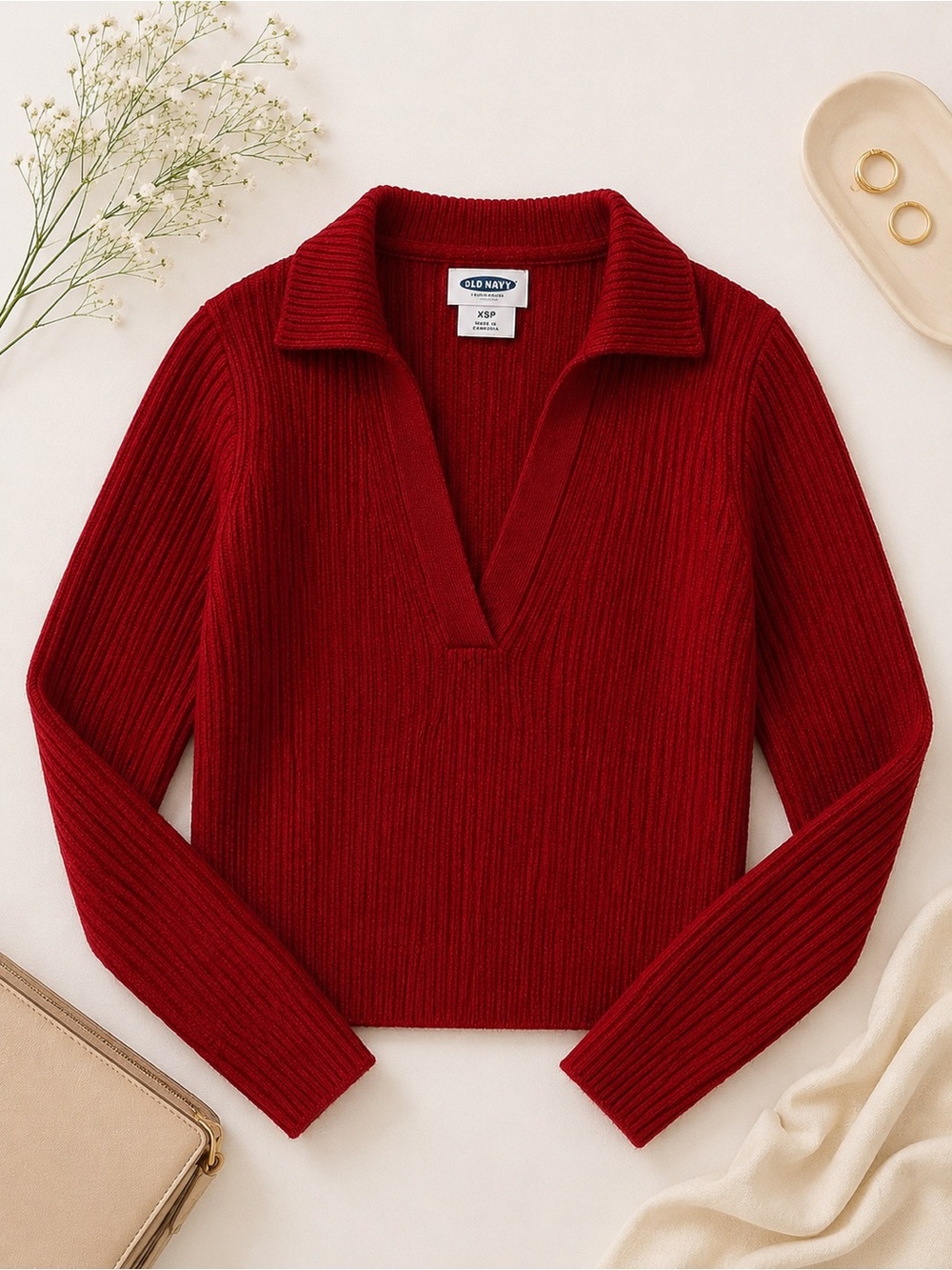 NWT Old Navy Ribbed Crop Polo Sweater Red Size Small Petite - Picture 10 of 10